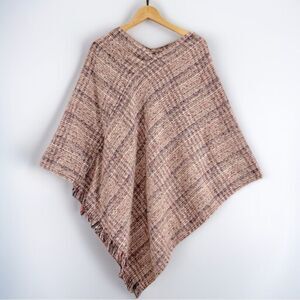 Northern Angel Poncho Shawl Knit Sweater Plaid Pink Purple L XL